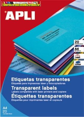 Apli Etikett, 70x37 mm, poliészter, időjárásálló, matt, áttetsző, 24címke/lap 20lap/dob 480 etikett/dob LCA1224
