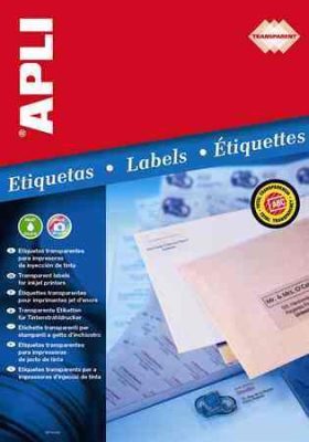 Apli Etikett, 48,5x25,4 mm, poliészter, kerekített sarkú, átlátszó, 44címke/lap 10lap/cs 440 etikett/csomag LCA10050