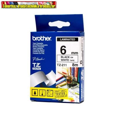 Brother TZ szalagok, TZ-211 fehér/fekete 6mm (TZe-211),tz211,tze211)