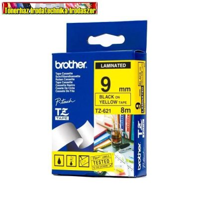 Brother TZ szalagok,TZ-621 sárga/fekete 9mm (TZe-621,tz621)