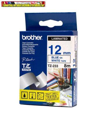 Brother TZ szalagok, TZ-233 fehér/kék 12mm (TZe-233)