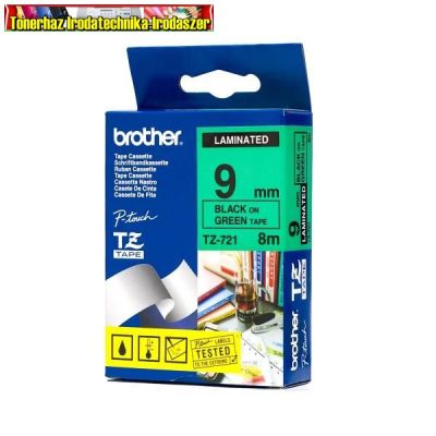 Brother TZ szalagok,TZ-721 zöld/fekete 9mm (TZe-721)