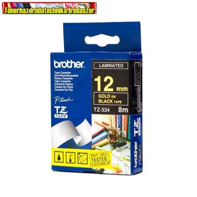 Brother TZ szalagok, TZ-334 fekete/arany 12mm (TZe-334)