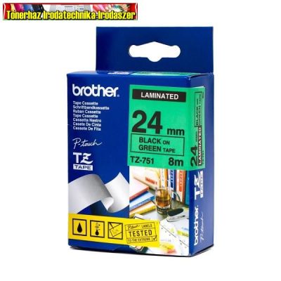 Brother TZ szalagok, TZ-751 zöld/fekete 24mm (TZe-751)