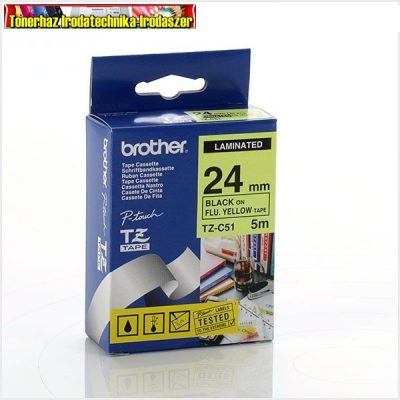 Brother TZ szalagok, TZ-C51 fluor sárga/fekete 24mm (TZe-C51)