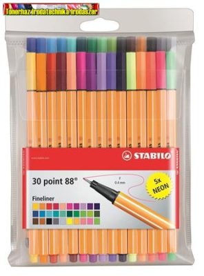 STABILO Point 88 Tűfilc készlet, 0,4 mm, neon színekkel, 30 különböző szín (25+5 neon)