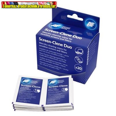 Tisztítókendő, képernyőhöz, 20 db nedves-száraz kendőpár, AF "Screen-Clene Duo"