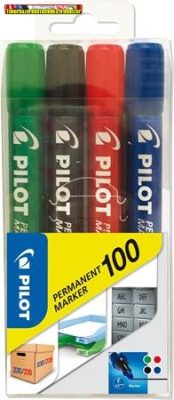  PILOT Permanent Marker 100 Alkoholos marker, 1 mm, kúpos,4 szín/cs