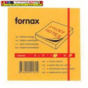 Jegyzettömb FORNAX öntapadós 75x75 mm neon narancs 80 lap/cs