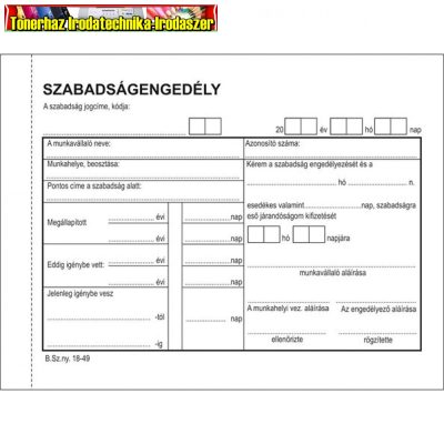 Szabadságengedély 50x2 lap A6 -B.18-49/V (18-49) Bluering