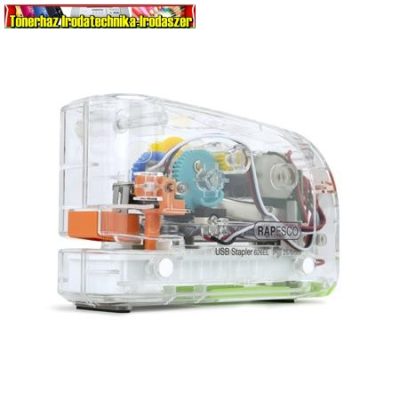 RAPESCO 626EL átlátszó elemes tűzőgép, 26/6, 15 lap, műanyag, USB töltővel 