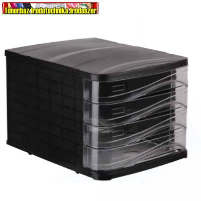 ARK/BLUERING Irattároló műanyag, 4 fiókos (fekete test, víztiszta fiókok)