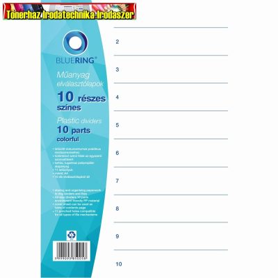 Elválasztólap színes műanyag 10 részes BLUERING