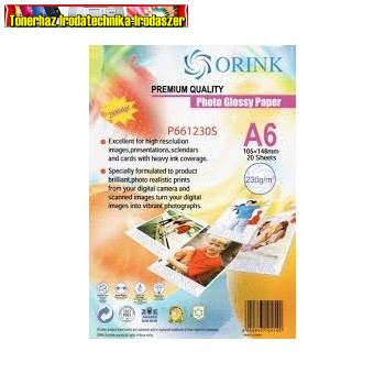 Orink Fotópapír Pp A6 (105x148mm) , S 230g. 20lap fényes (P661230S20)