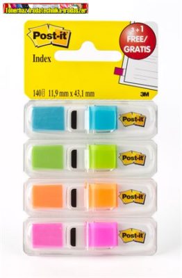 POST-IT 683-4ABX jelölő címke adagolóban, műanyag, 4x35 lap, 12x43 mm, 3M , élénk színek (oldaljelölő)