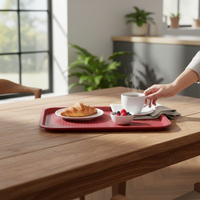 Csúszásmentes műanyag tálca 45.5x35.5x2 cm piros