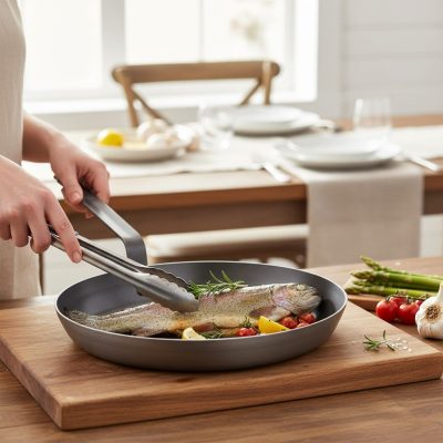 Carbone Plus ovális halsütő vasserpenyő, rövid oldali nyél, 36x26 cm, de Buyer