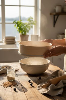 Szita, 42 cm, fa keret, fém háló