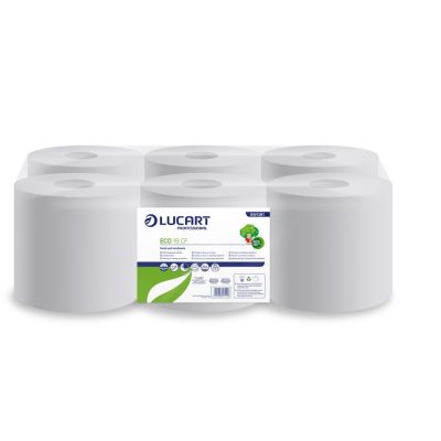 Papír kéztörlő Lucart Eco 19 CF, belső letekeredésű kéztörlő, 2rétegű, 19cm-es, fehér, 6 tekercses