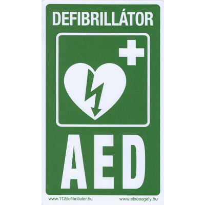 Defibrillátor jelző matrica "Defibrillátor - AED" felirattal