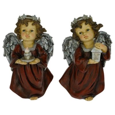 Angyal lámpással, gyertyával led 24cm