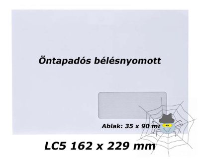 LC5 (162 x 229 mm) öntapadós bélésnyomott jobb ablakos boríték