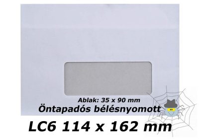 LC6 (114 x 162 mm) öntapadós, bélésnyomott, jobb ablakos boríték