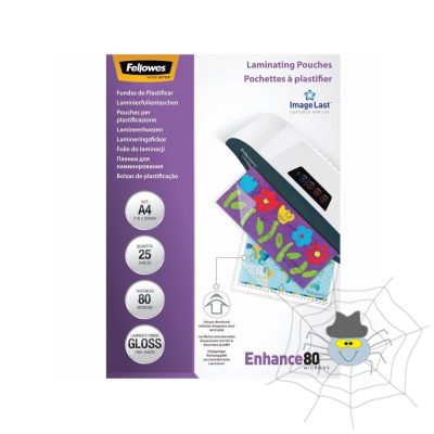 Lamináló fólia, A4, 80 micron, fényes, 25 db/doboz, Fellowes®