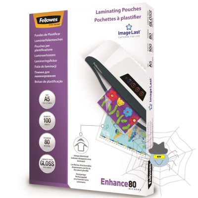 Lamináló fólia, A5, 80 mikron, fényes, 100 db/doboz, Fellowes®