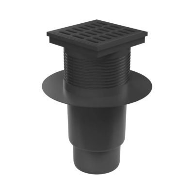 FixTrend galléros kültéri összefolyó 150x150 mm műanyag ráccsal lombfogóval DN110 alsó kifolyással