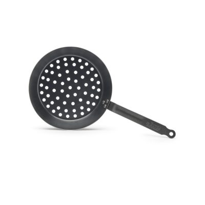 Gesztenye sütő serpenyő alján lyukakkal 28 cm kékacél a de Buyer-től