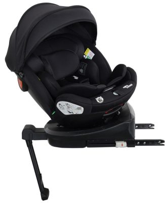 ISOFIX-es 360°-ban forgatható Mama Kiddies Turbo Wings biztonsági autósülés (40 - 150 cm) fekete színben támasztólábbal + ajándék gerinctámasszal és napvédővel