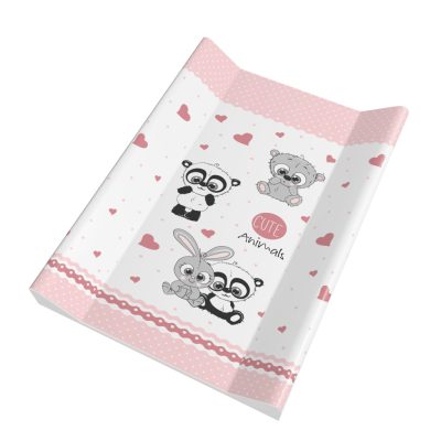 Cuki Állatok – Pelenkázólap merev peremes 70×50 cm | Rózsaszín, kis szívecskékkel
