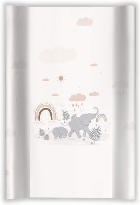 Szivárványos Elefánt – Pelenkázólap merev peremes 70×50 cm | Pasztell színvilág, szivárványos elefánt mintával