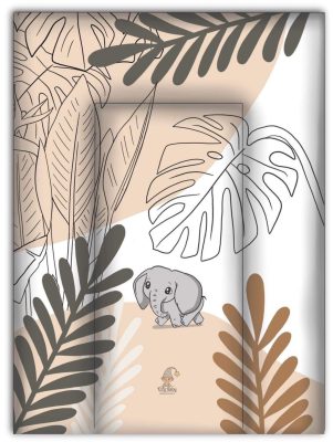 Pelenkázólap puha Softy – Leveles Kiselefánt 70x50 cm | Wellsoft puhaságú, vízhatlan, zöld levélmintás elefántos pelenkázó alátét