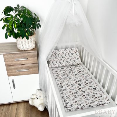 Apró Virágok barna – 2 részes babaágynemű szett természetes virágmintával, 100% pamut