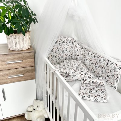 Apró virágok barna – 4 részes babaágynemű szett természetes hangulatú virágmintával