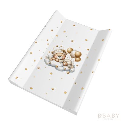 Felhős Maci – Pelenkázólap merev peremes 70×50 cm | Arany színvilág, felhőn alvó kismackóval