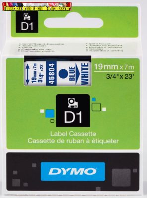 - Kiárusítás- Dymo D1 kazetta (S0720840) 45804- 19mmx7m KÉK betű/FEHÉR háttér 