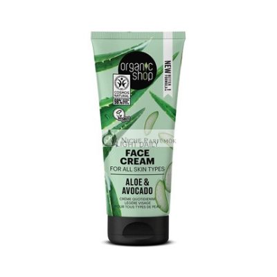 Organic Shop Könnyű Napi Arckrém Minden Bőrtípusra, Avokádó és Aloe, 50ml