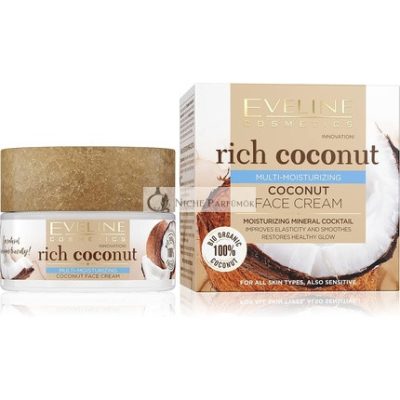 Eveline Cosmetics Gazdag Kókuszos Többfunkciós Hidratáló Arckrém 97% Természetes, Nappali és Éjszakai, 50ml