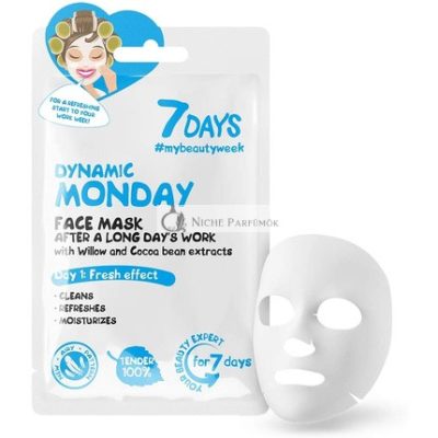 7DAYS Arcmaszk Szépség Firmáló és Hidratáló Lemezes Maszk Shea Vajjal, Argán Olajjal, Hialuronsavval és Kakaóbabbal, 33g - Hétfő
