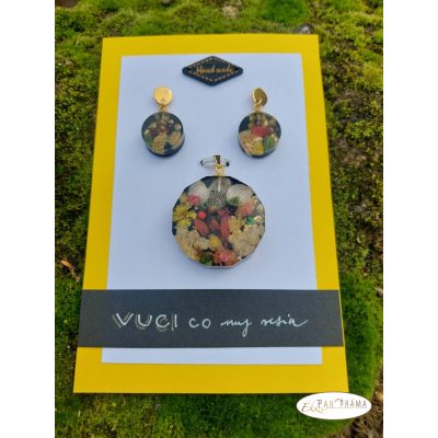 Kézműves, egyedi fülbevaló és medálos lánc szettben - Poligon