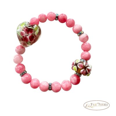 Ásványkő karkötő - rodokrozit üveggyönggyel