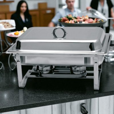 Chafing étel melegentartó GN 1/1, 9 liter – 2 db égőpaszta tartóval, rozsdamentes acélból
