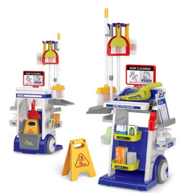 Mama Kiddies takarítókocsi készlet porszívóval kék-fehér színben