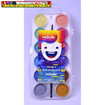 Nebulo Vízfesték készlet, 12db-os, gyöngyház színű, 30mm festékgombokkal 