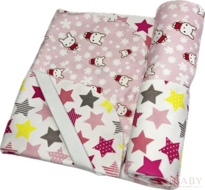 Kétoldalas vízhatlan matracvédő lepedő 40x90 cm – nyuszis és csillagos minta, OEKO-TEX