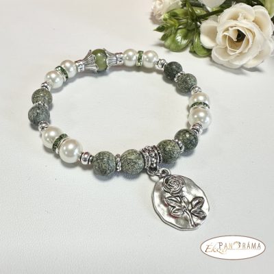 Ásványkő karkötő -Achat zöld -rózsa