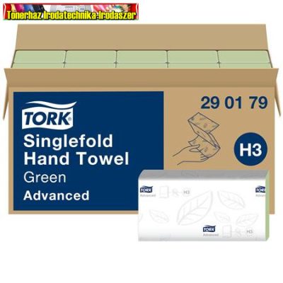 TORK 290179 Singlefold Kéztörlő, Z hajtás, 2 rétegű, 250 lap/cs, 15cs/dob , H3 rendszer, Advanced, zöld
